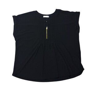 89th & Madison Womens Black Top With Gold Zipper Accent, Size 2X. NWT